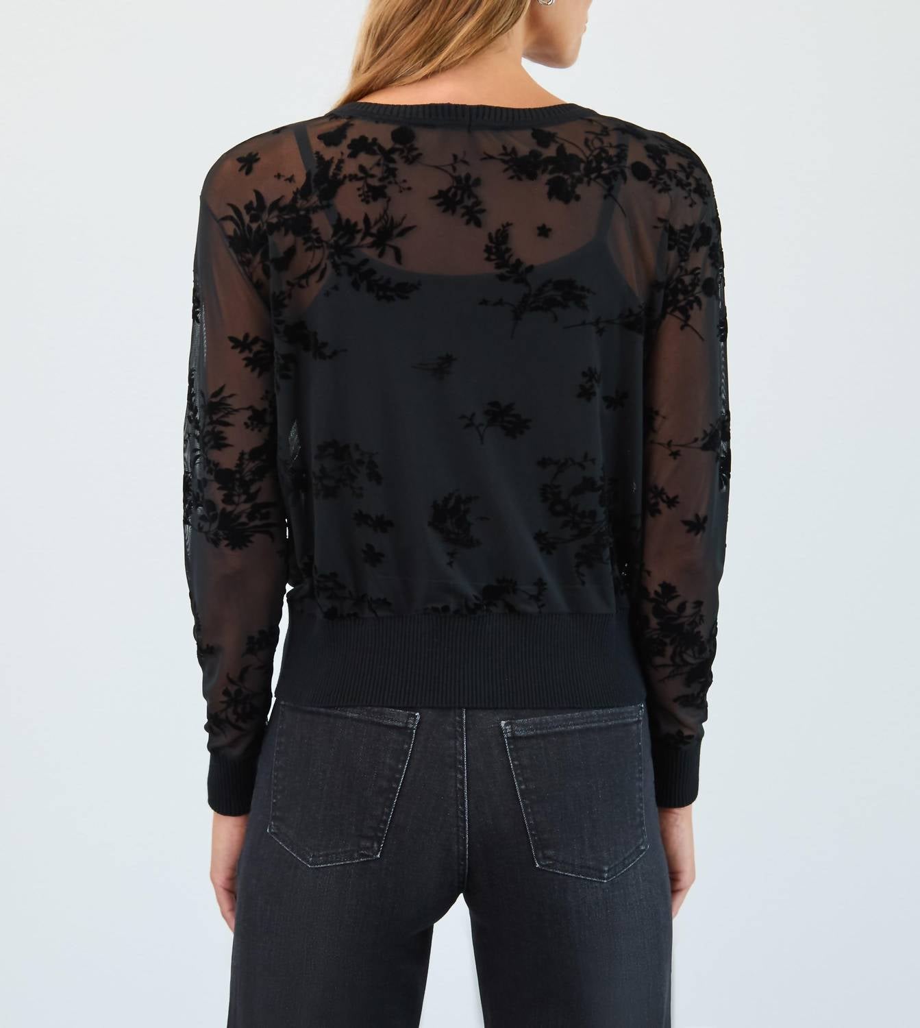 FDJ Two Piece Mesh Cardigan Set in black - women's cardigan - detail view