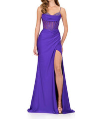ASHLEYlauren Beaded Bustier Fitted Gown in purple - women's dress