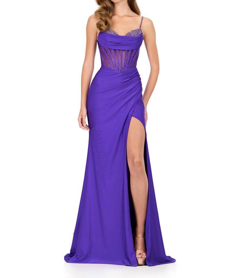 ASHLEYlauren Beaded Bustier Fitted Gown in purple - women's dress