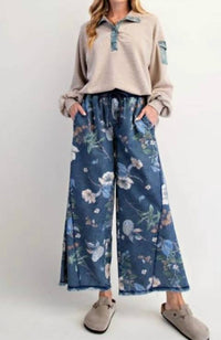 Easel - Floral Print Drawstring Palazzo Pants