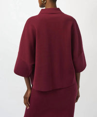 Joseph Ribkoff Collared 3/4 Sleeve Boxy Sweater Top in merlot - women's sweater - detail view