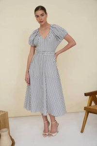 Zoe And Claire - Puff Sleeve Dress With Belt