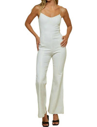 Blue Blush Chain Shoulder Detail Denim Jumpsuit in white - women's pants - detail view