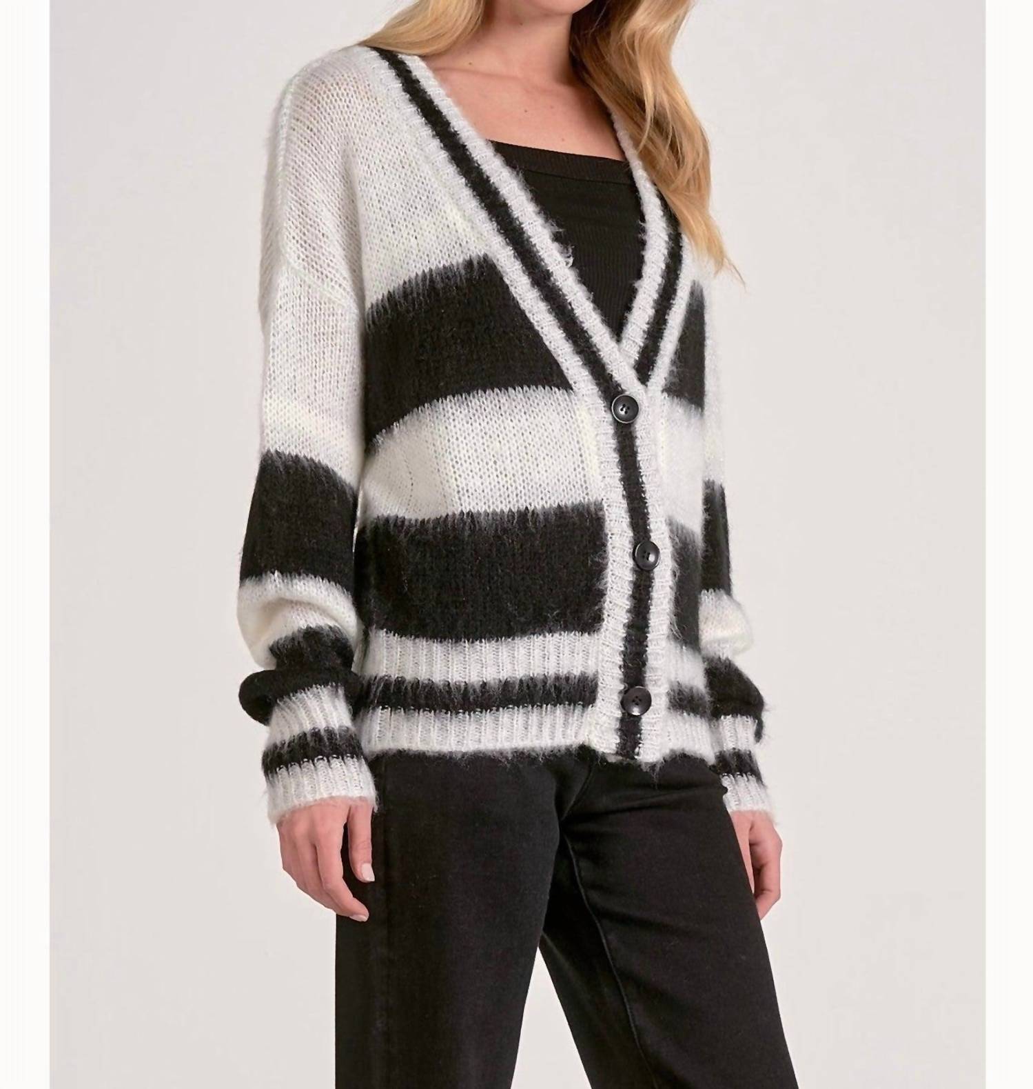 Elan - Stripe Fuzzy Cardigan