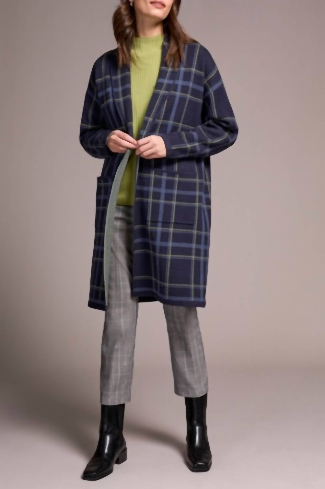 Tribal - Plaid Long Sleeve Coatigan Coatigan With Pockets