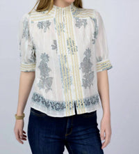 Ivy Jane - Metallic Trim Paisley Top