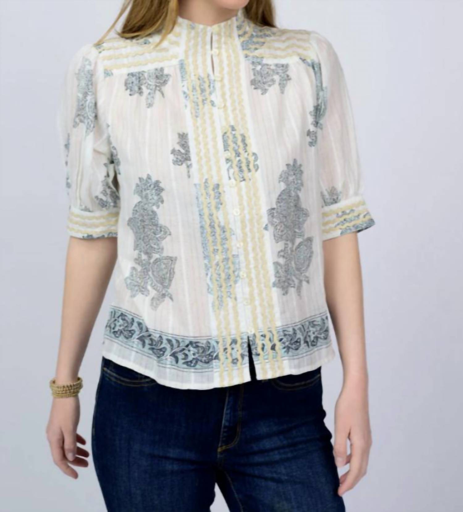Ivy Jane - Metallic Trim Paisley Top