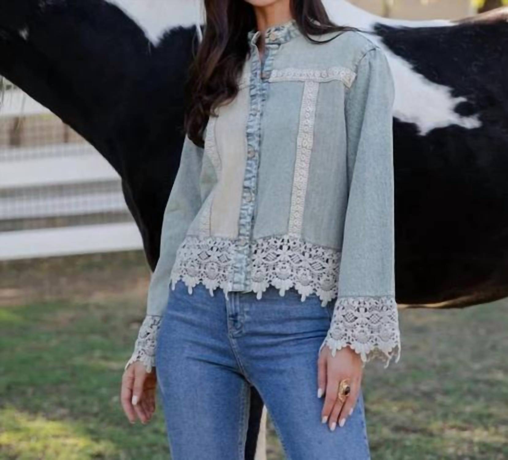 Young Threads - Boho Western Lace Trim Top