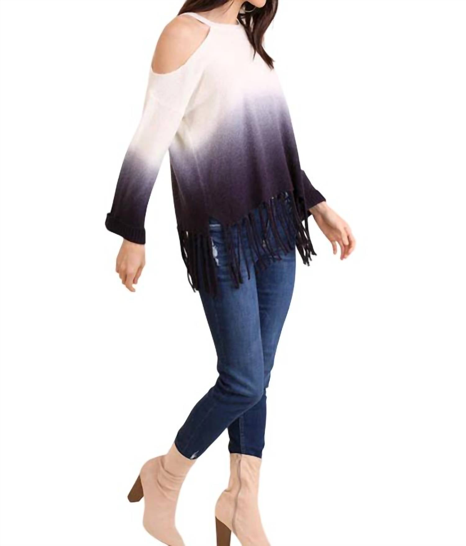 Umgee - Ombre Cold Shoulder Fringe Sweater