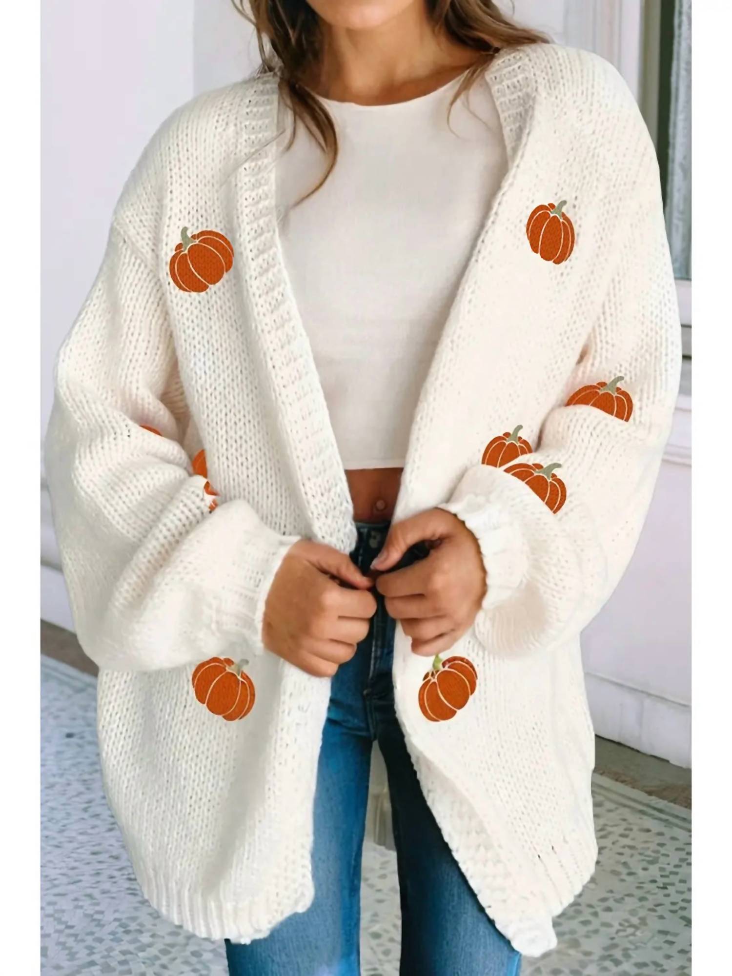 Little Daisy Closet - Pumpkin Open Front Sweater Cardigan