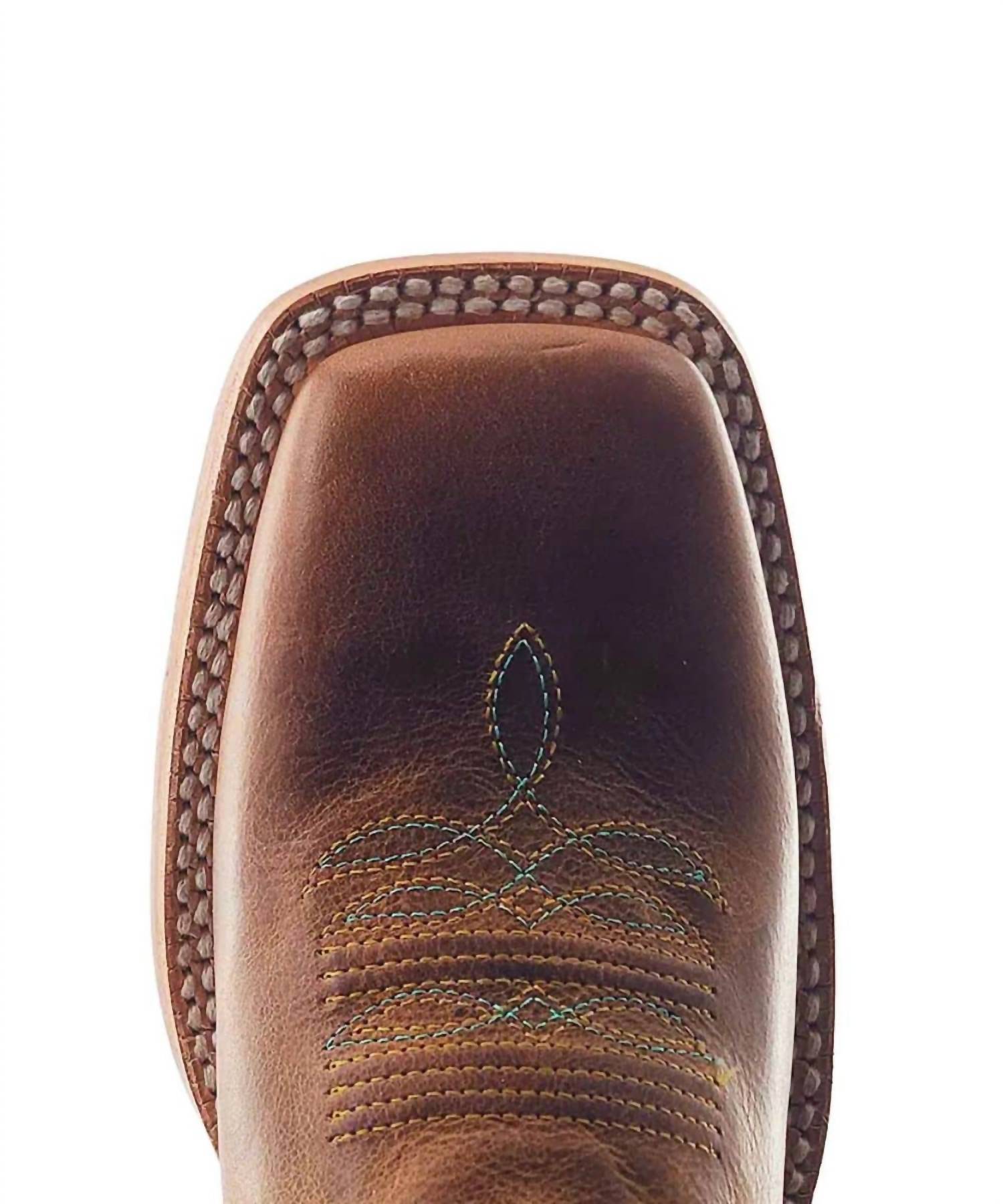 R Watson Boots Women's Honey Cowhide Boots in brown turquoise - women's shoe - alternate view