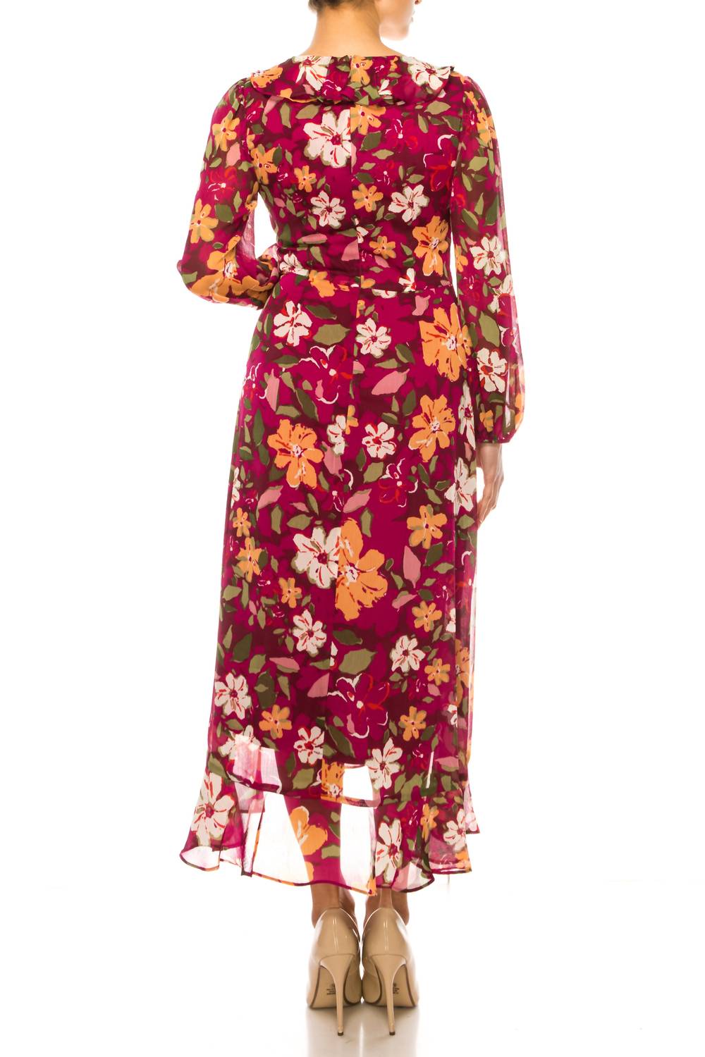 London Times - Floral Surplice Neck Wrap Style Maxi Dress