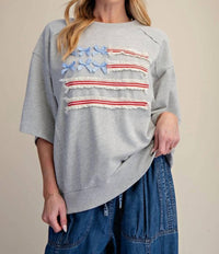 Easel - American Flag Fleece Top