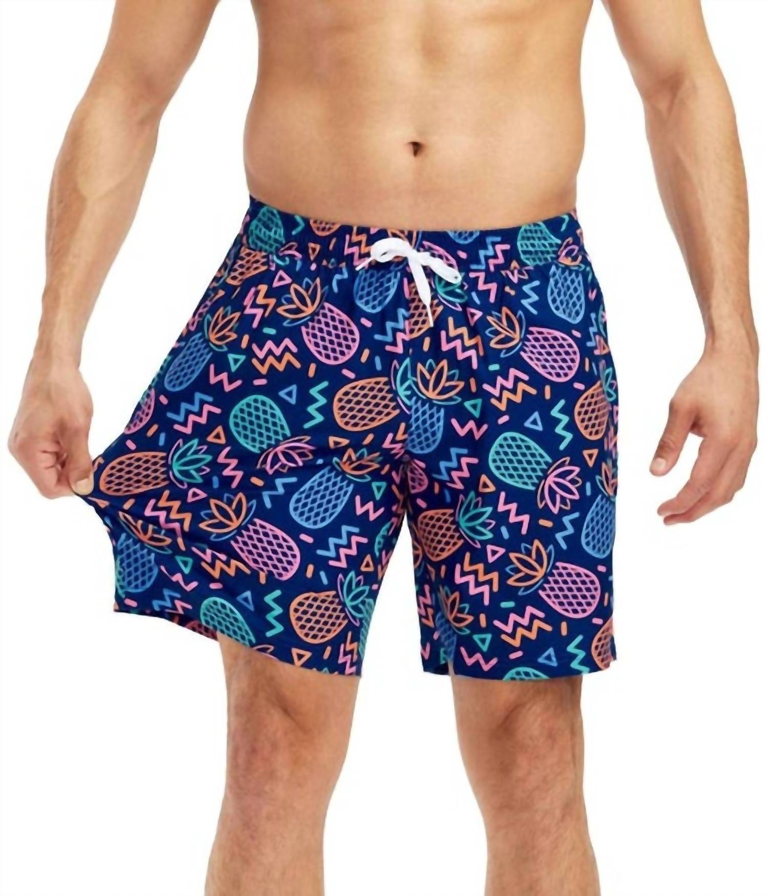 Tipsy Elves Party Pineapple Stretch Swim Trunks in multi - men's swimwear - alternate view