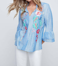 Renuar Can't Exist Without Blouse in blue combo - women's blouse