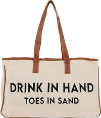 Funky Junque - Large Cotton "drink In Hand Toes In Sand" Tote Bag