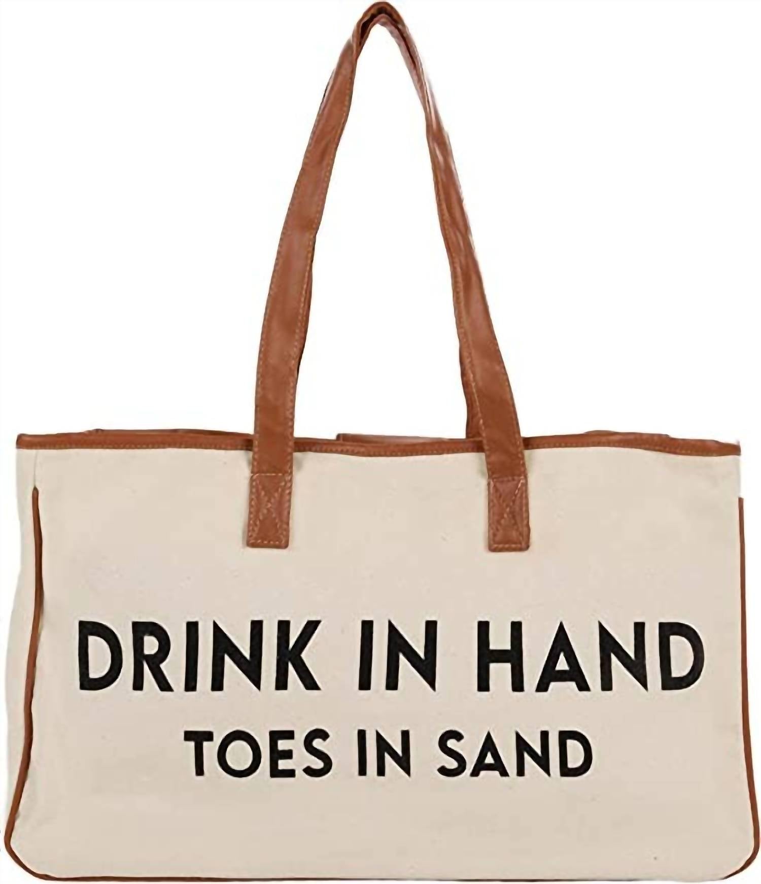 Funky Junque - Large Cotton "drink In Hand Toes In Sand" Tote Bag