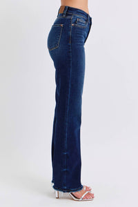 Judy Blue - Mid Rise Straight Leg Jeans With Fray Hem
