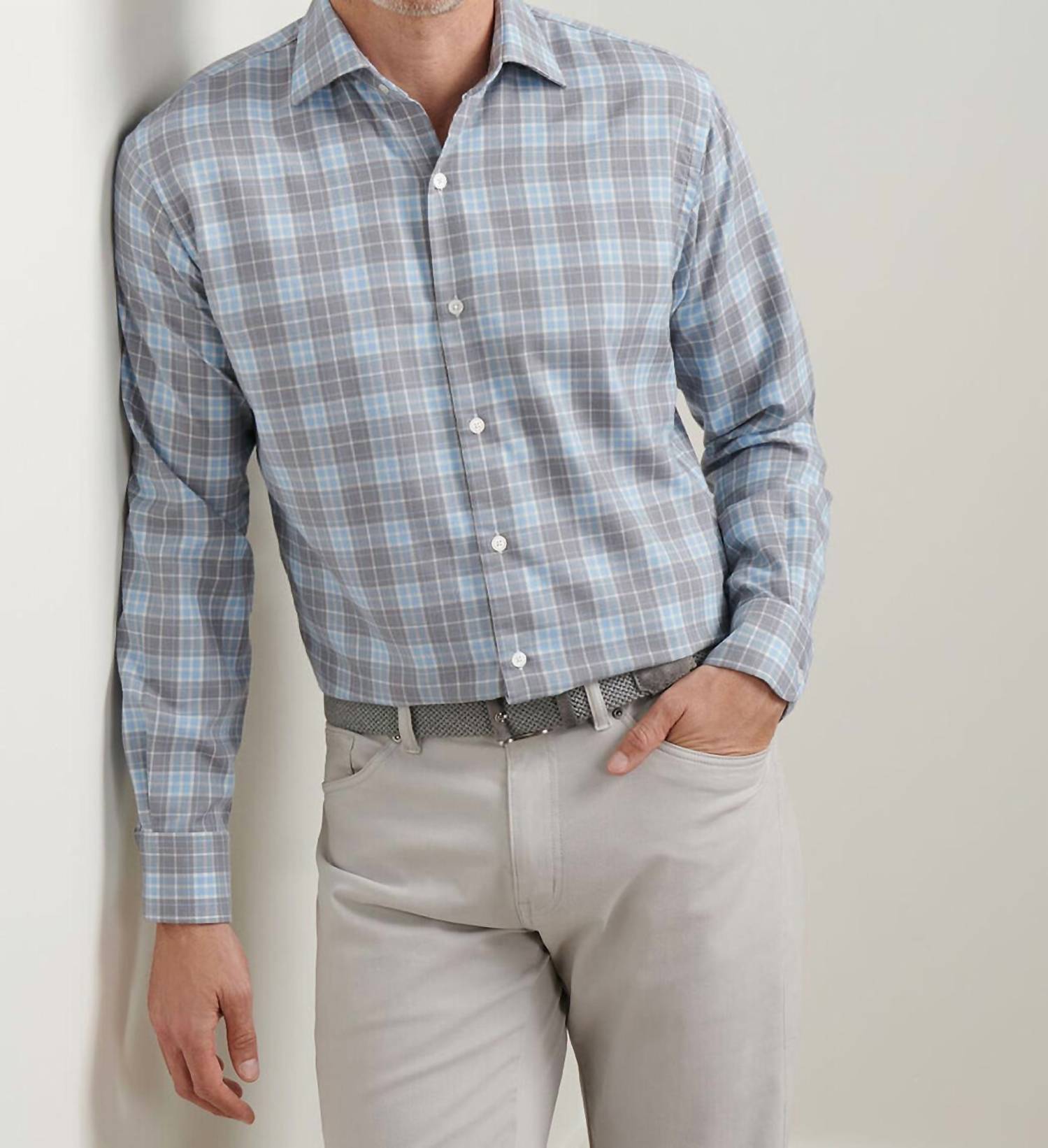PETER MILLAR Big Bear Performance Flannel Shirt in gale grey - men's shirt