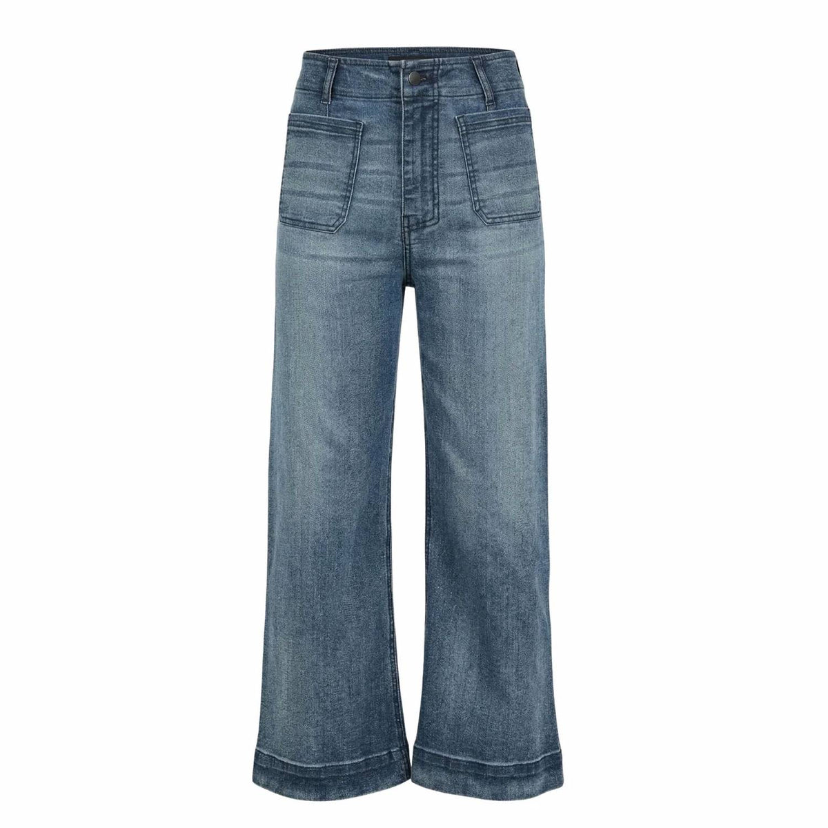 Apny - Women's Cropped Wide Leg Pant With Patch Pockets