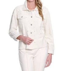 Multiples Embellished Corduroy Jean Jacket in cream - women's jacket