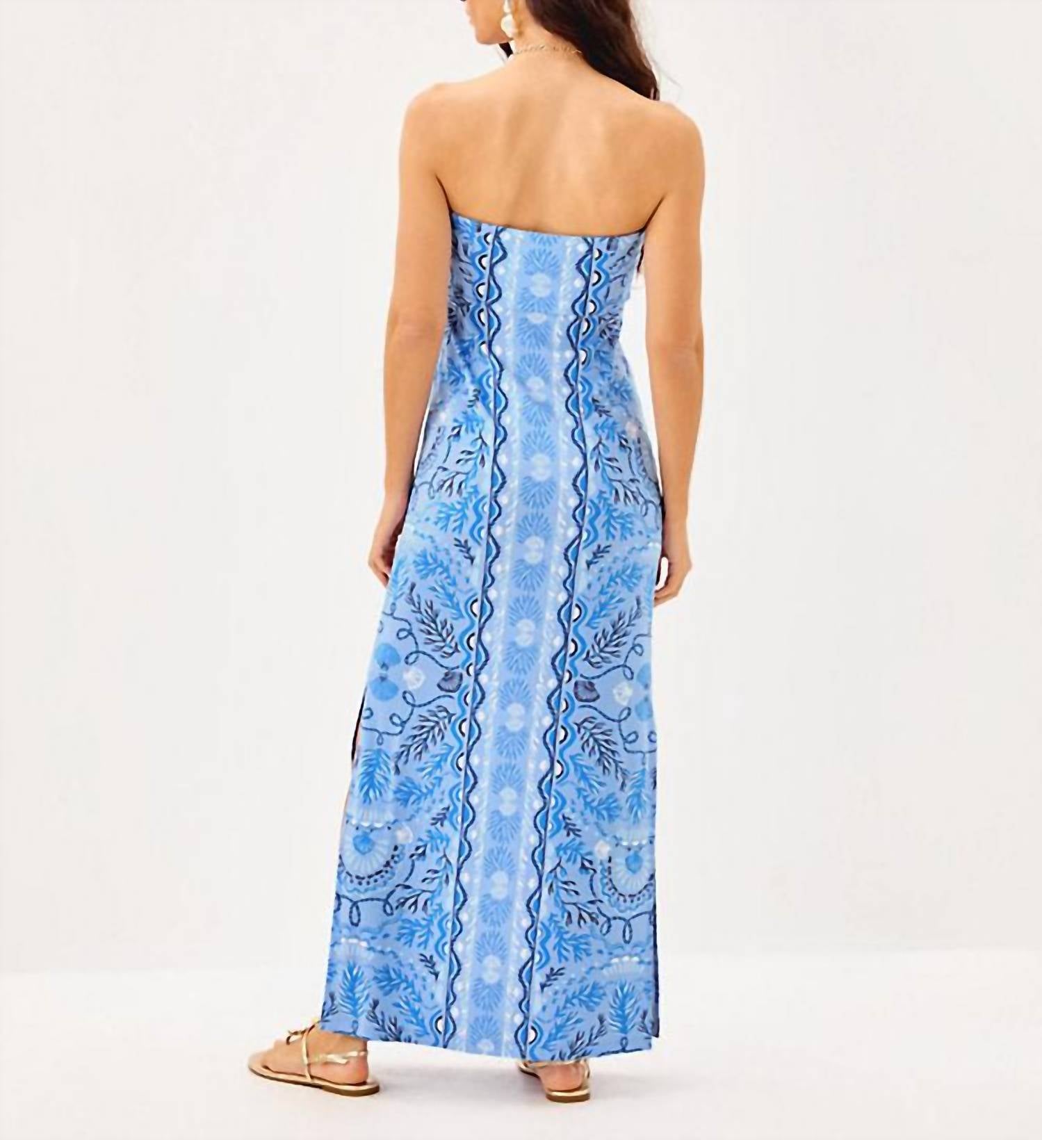 Lilly Pulitzer Noa Strapless Maxi Dress in jacaranda blue knotty and nice engineered - women's dress - detail view
