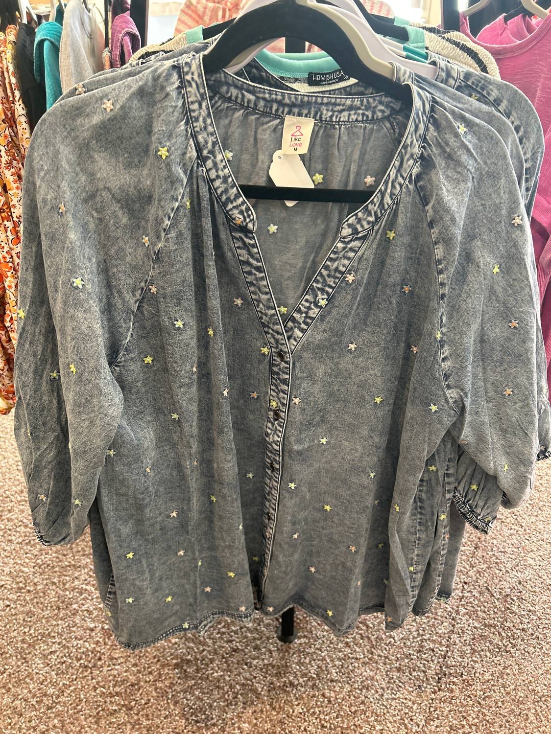 Like Love - Embroidered Chambray Top