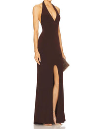 NOOKIE Illegal Halter Gown in chocolate - women's dress - detail view