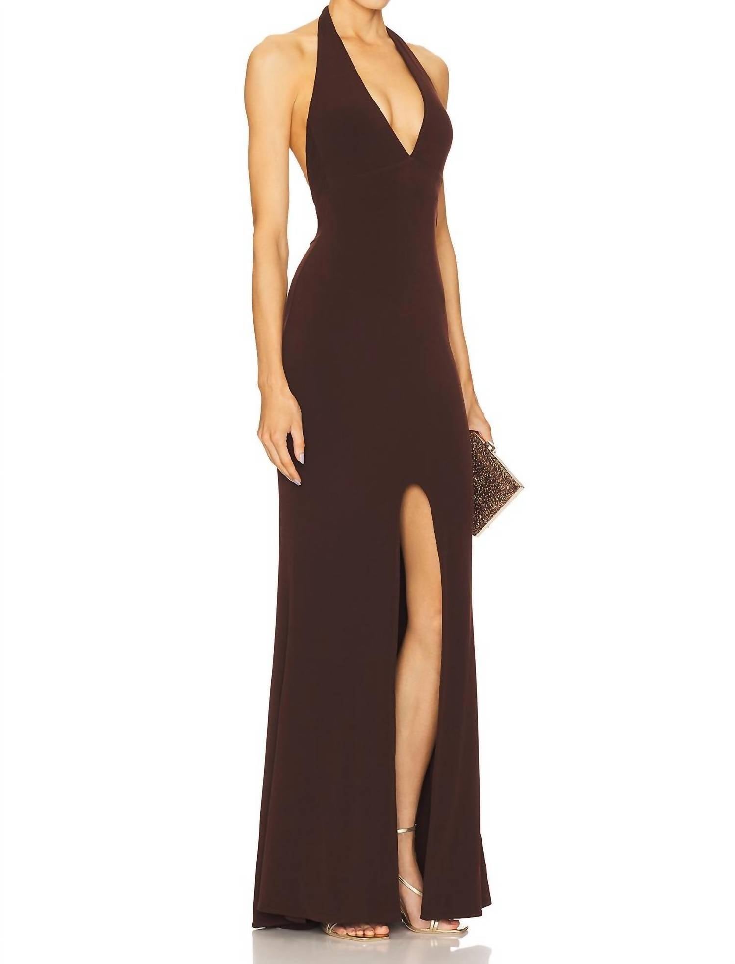 NOOKIE Illegal Halter Gown in chocolate - women's dress - detail view
