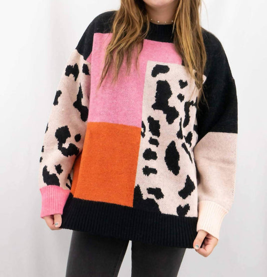 Anniewear - Leopard Color Block Sweater