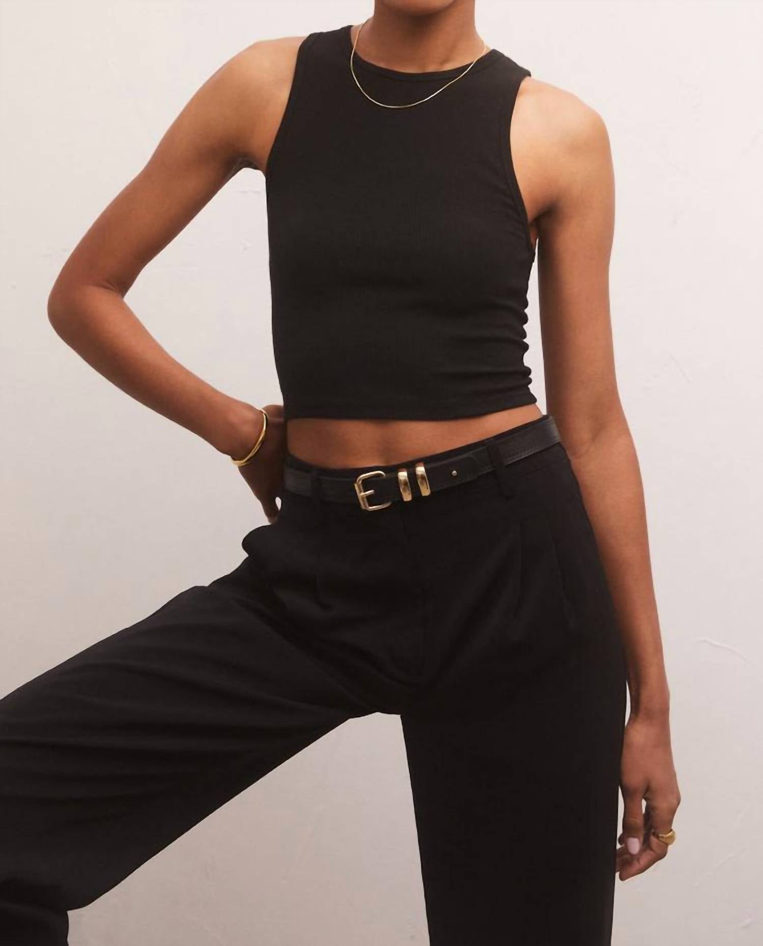 Z Supply Hannah Cropped Rib Tank in black - women's tank top