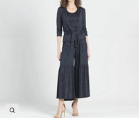 Clara Sun Woo - Tie-front Cardigan Tank And Tiered Palazzo Pants 3 Piece Set