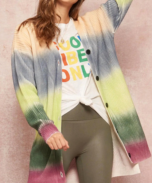 RAINBOW OMBRÉ COLORBLOCK CARDIGAN