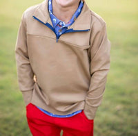 Blue Quail Clothing Co. Quarter Zip Performance Pullover Top in khaki - kids' long sleeve top
