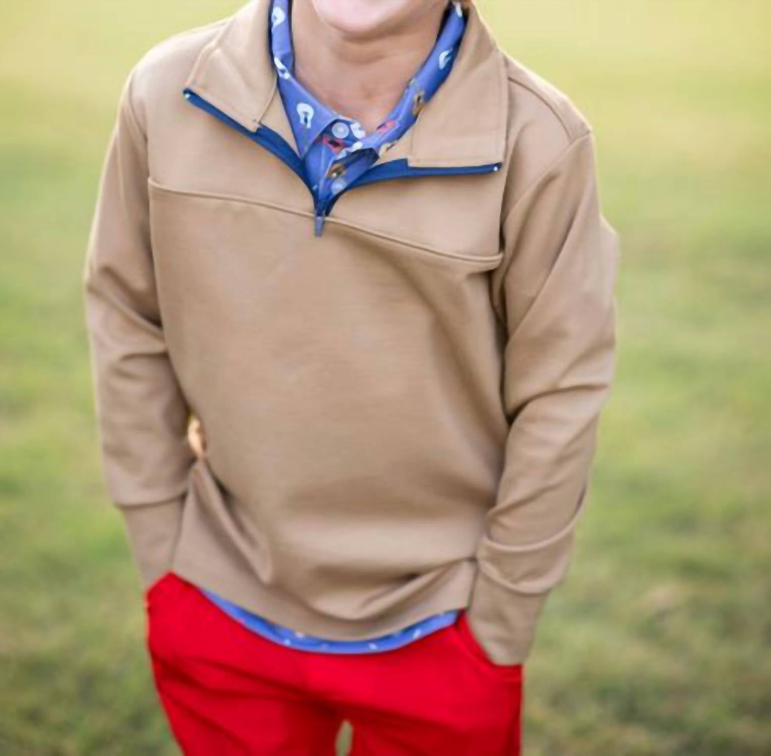 Blue Quail Clothing Co. Quarter Zip Performance Pullover Top in khaki - kids' long sleeve top
