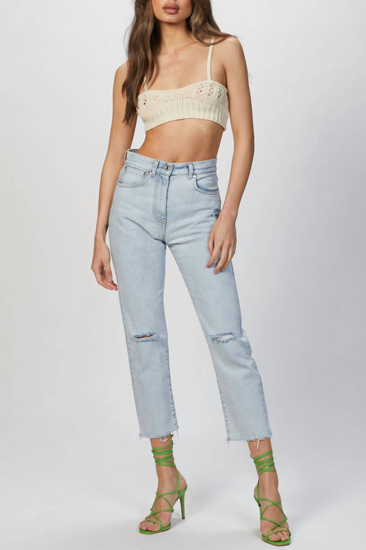 RIPPED-DETAILING CROPPED JEANS