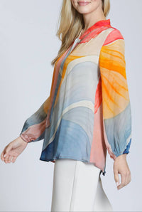 Apny - Long Sleeve Tie-neck Blouse