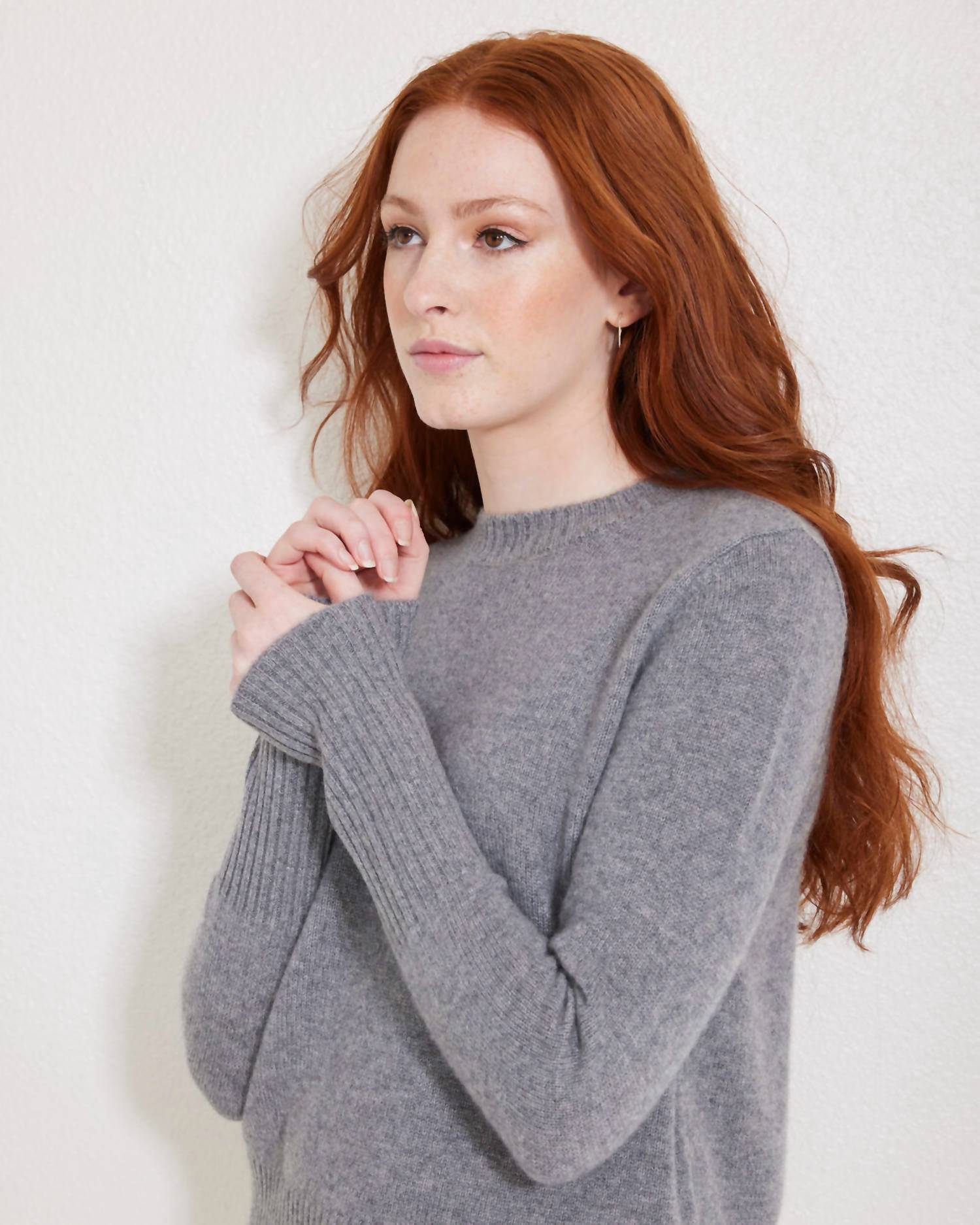 NOT MONDAY Jane Cashmere Crewneck Sweater in storm grey - women's sweater - alternate view