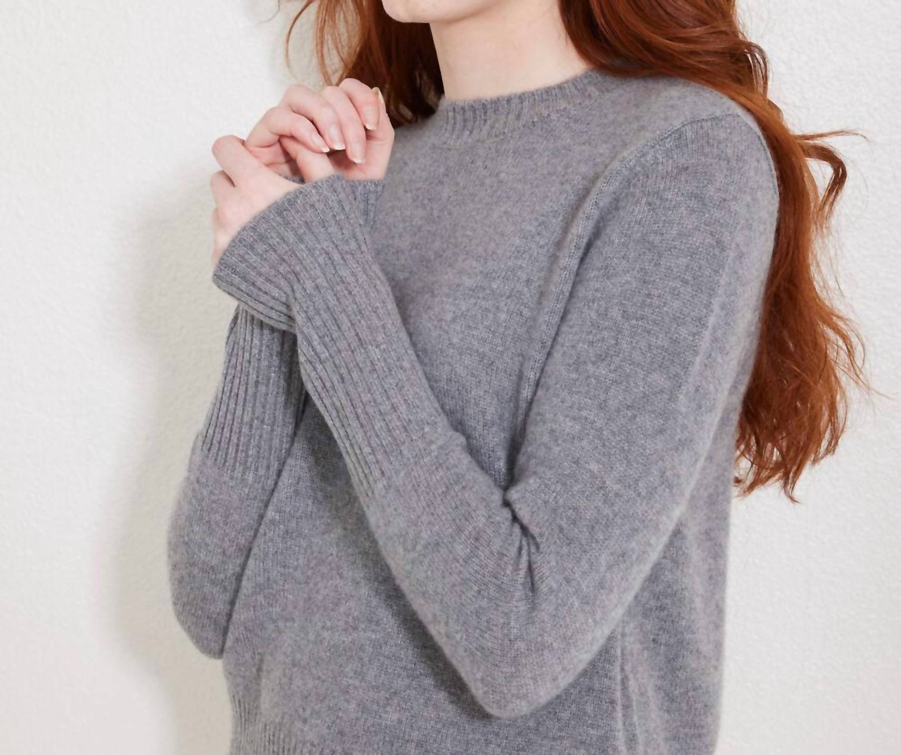 NOT MONDAY Jane Cashmere Crewneck Sweater in storm grey - women's sweater - detail view