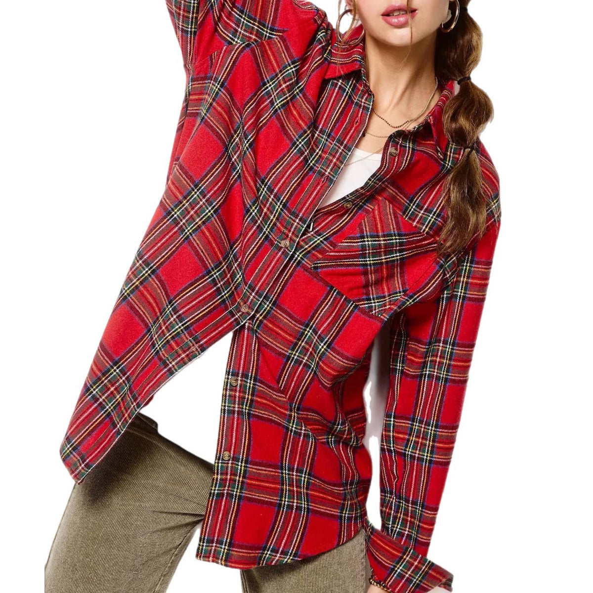 La Miel - Plaid Oversized Button Front Shirt