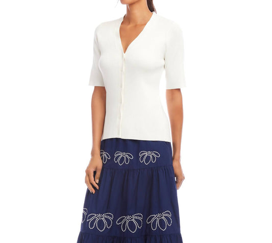 Karen Kane - Short Sleeve Ribbed Cardigan Sweater