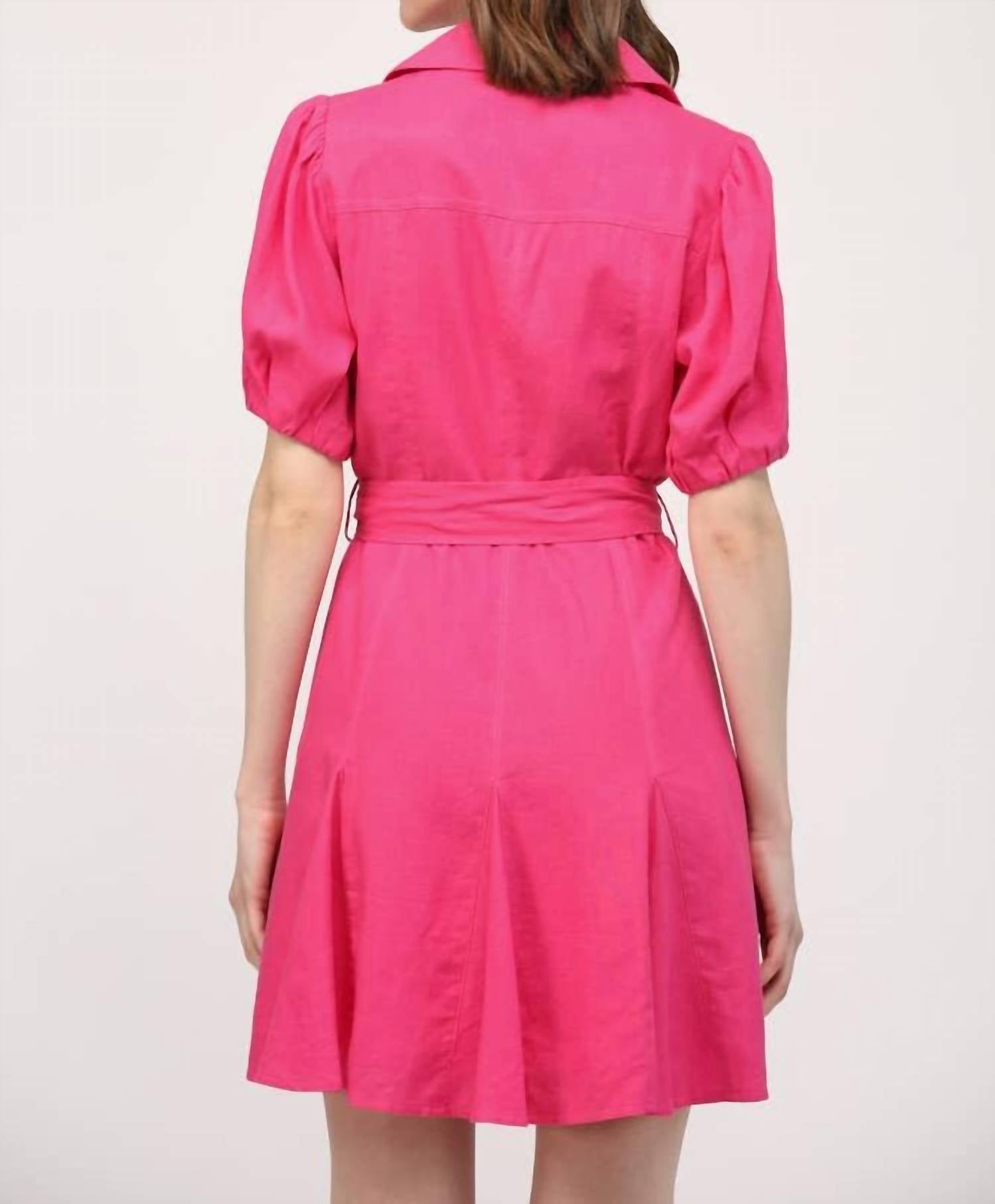 Fate - City Bloom Puff-sleeve Linen Mini Dress