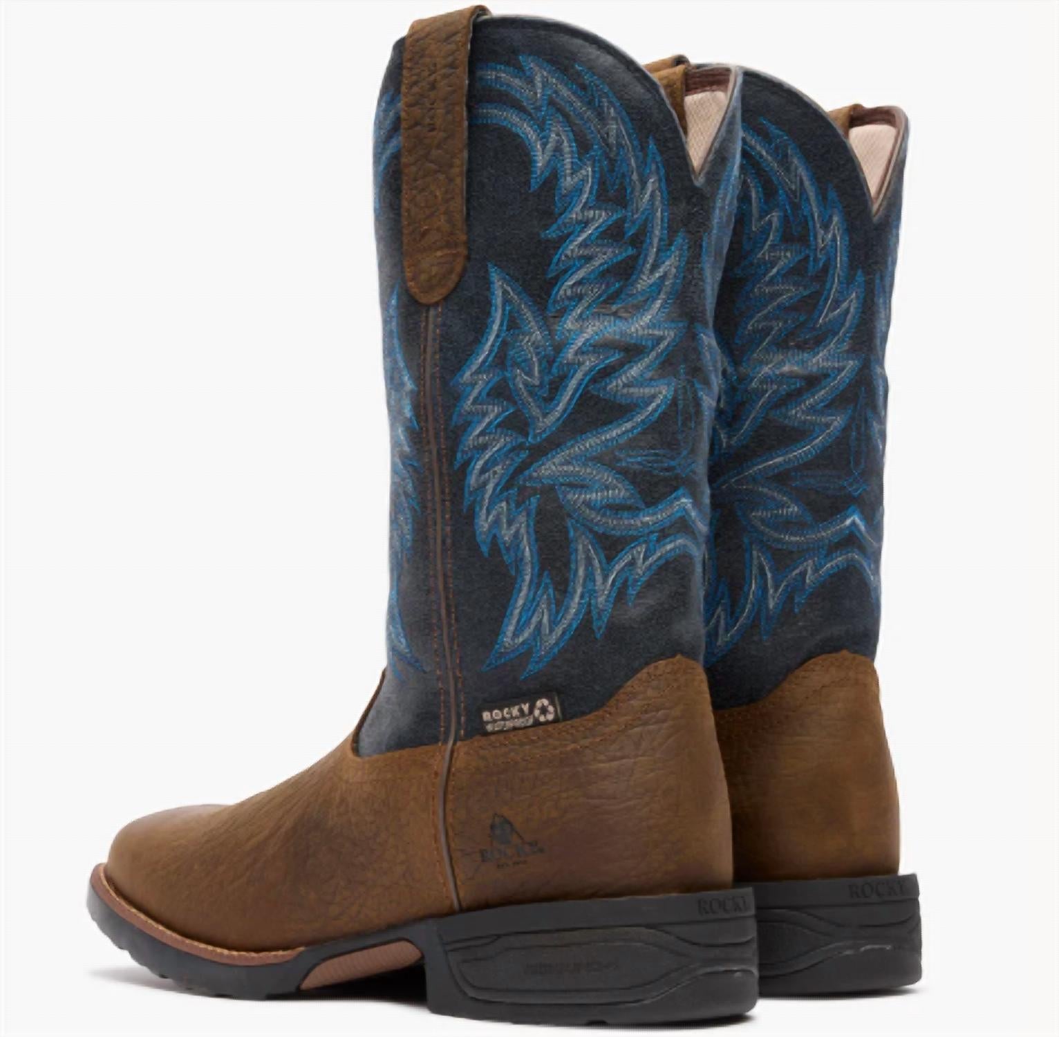 Rocky Men's Bronco 12” Waterproof Western Boot in brown - men's boots - detail view
