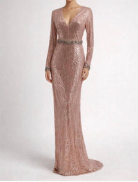 Mac Duggal - Embellished Sequin Long Sleeve Gown
