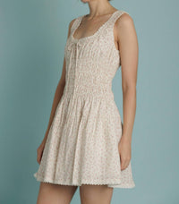 Aureum Eyelet Trim Floral Mini Dress in ivory - women's dress - detail view