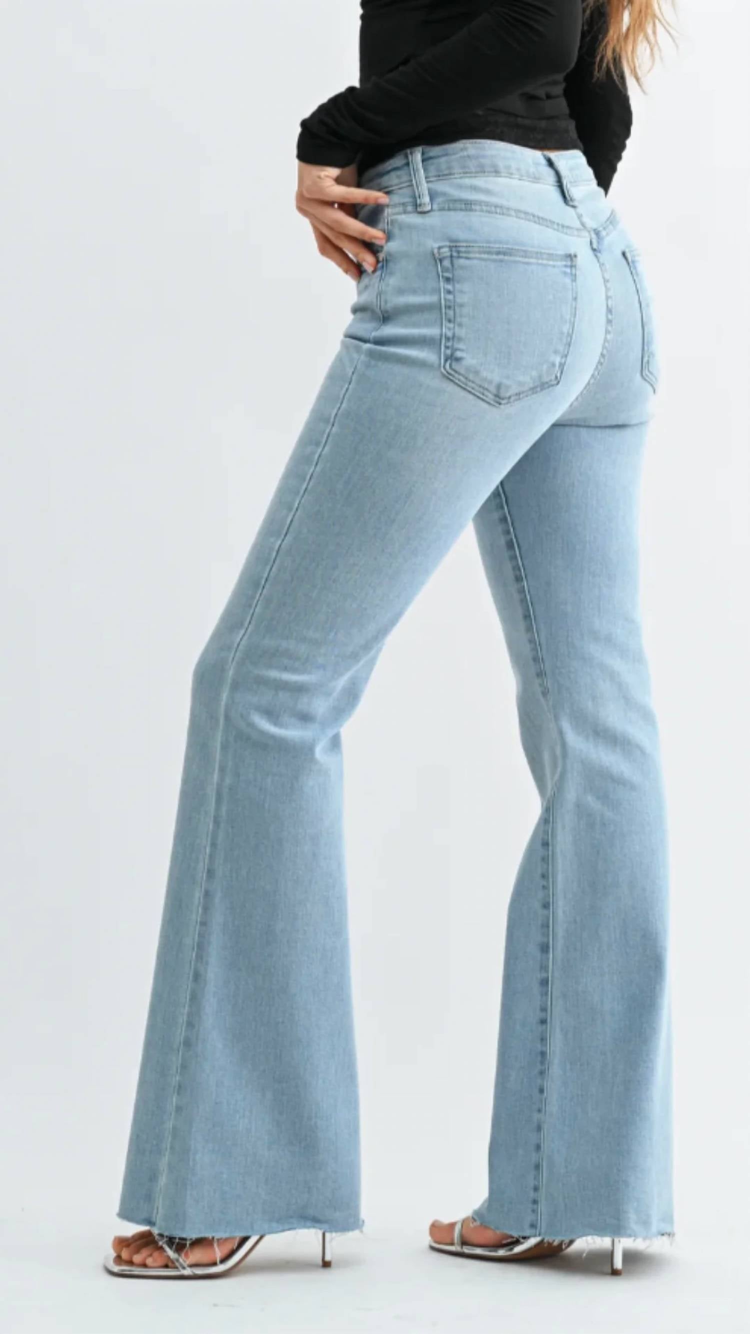 Just Black Denim - High Rise Scissor Cut Full Length Flare Jeans