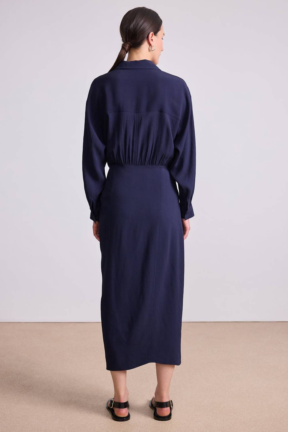APIECE APART Alessandra Sarong Shirt Dress in midnight - women's dress - detail view