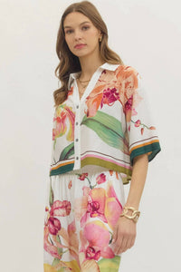Entro - Button Front Floral Blouse