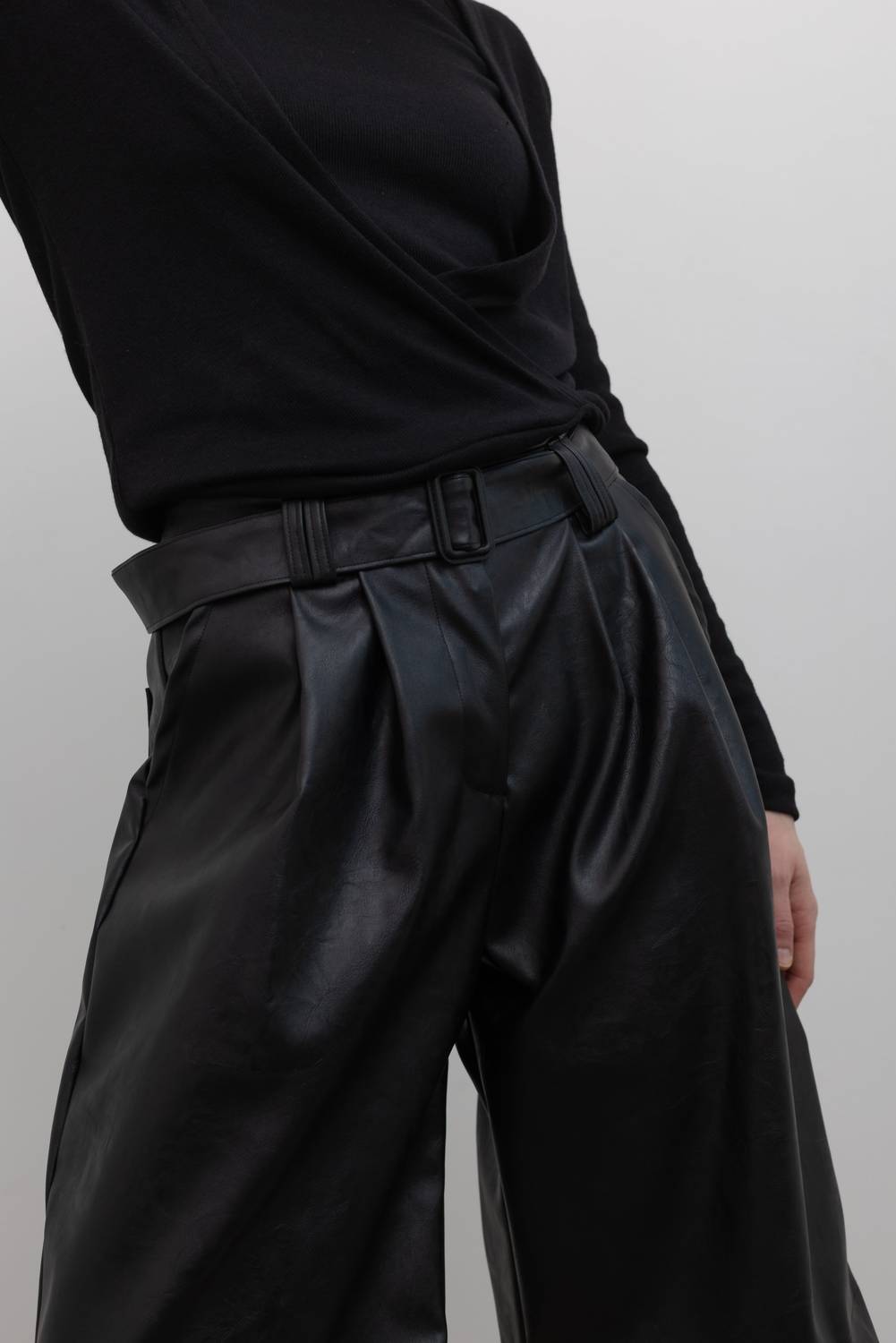 Collective Vegan Leather Belted Bermuda Shorts in black - women's shorts - alternate view
