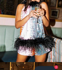 QUEEN OF SPARKLES Diagonal Feather Tank Top in white multi - women's tank top